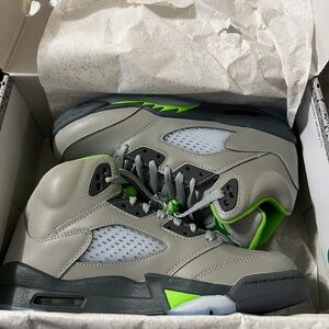 Jordan Gray and Green Sneakers with Neon Accents